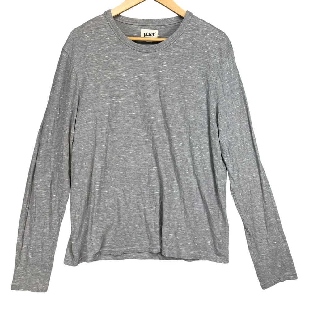 Pact Womens Organic Cotton Long Sleeve Crewneck Tee Heather Grey Slub Large